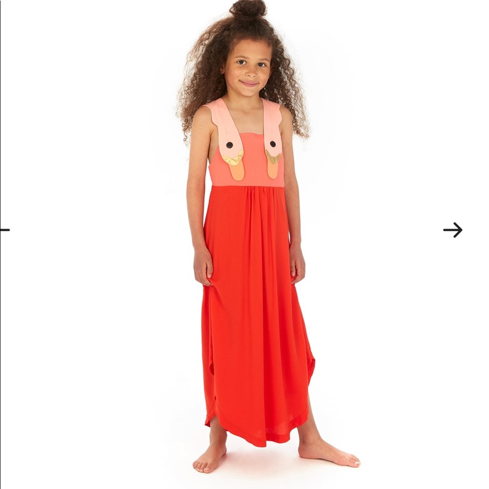 NWT Wauw Capow Swan Dress Maxi red pink